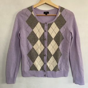 Lavender Argyle Cardigan with Pearl Buttons